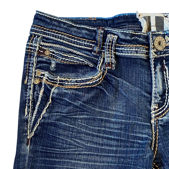 TRADEMARK H Bootcut Jeans Pocket Flaps Blue Embellishments Size 9/10 - Picture 4 of 14